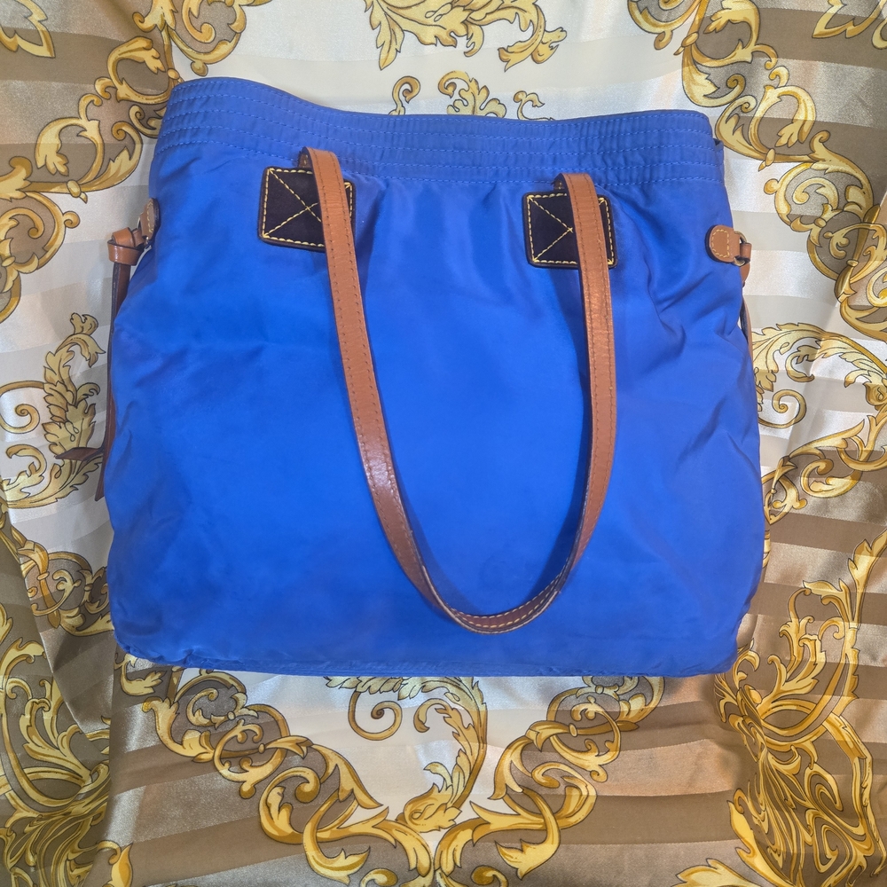 Dooney & Bourke Royal Blue Nylon Tote with Brown Leather Trim - Picture 2 of 9
